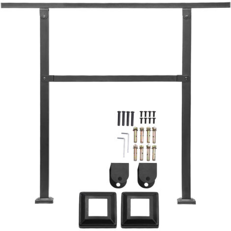 Mophorn Pasamanos de exterior para escaleras, diseñado para 2 a 3 escalones, con tubo cuadrado y barra horizontal. Fabricado en acero al carbono, ideal para escaleras de hormigón. negro.