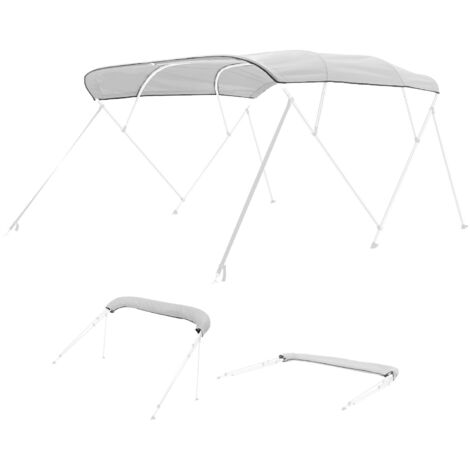 Mophorn Toldo Bimini plegable para embarcaciones con estructura de 4 arcos, fabricado en poliéster 600D, resistente al agua y con protección solar. Incluye bolsa, 244 x 230 cm, gris claro.