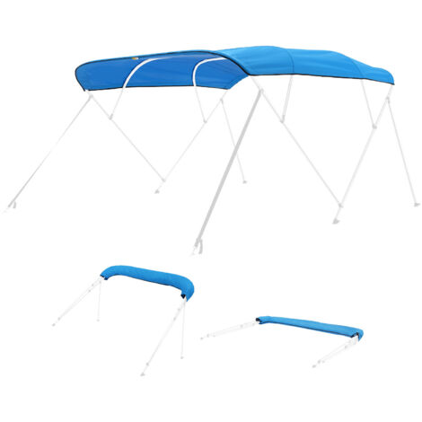 Mophorn Toldo Bimini plegable para embarcaciones con estructura de 4 arcos, fabricado en poliéster 600D resistente al agua y con protección solar. 244 x 230 cm, azul pacífico.