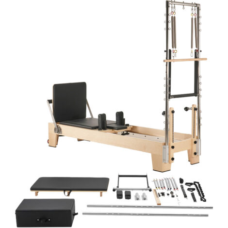 Mophorn Reformer de Pilates de madera para uso en casa, equipo de entrenamiento de fuerza con sistema de doble resistencia, caja reformadora y tabla de salto, soporta hasta 181,4 kg (1/5)