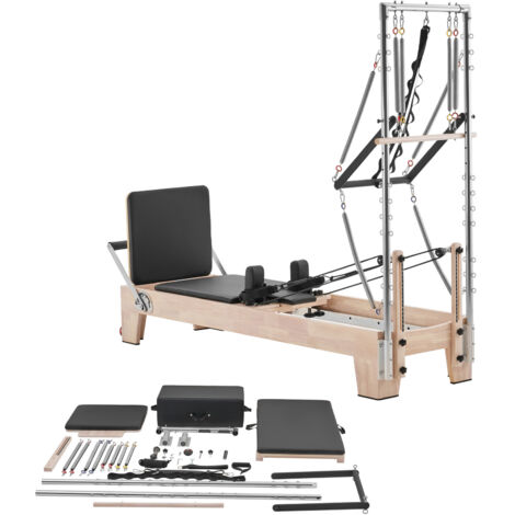 Mophorn Reformer de Pilates de madera para uso en casa, equipo de entrenamiento físico con resistencia dual, incluye caja reformadora y tabla de salto, ideal para principiantes y usuarios avanzados