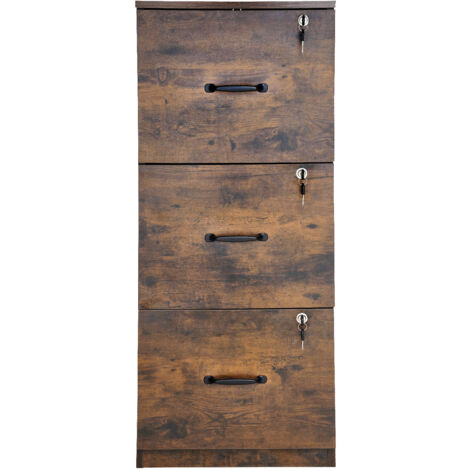 Mophorn Archivador vertical de 3 cajones con cerradura, dimensiones de 410 x 400 x 1030 mm, equipado con barra ajustable de dos niveles para documentos tamaño A4, carta o legal. marrón y negro. (1/5)