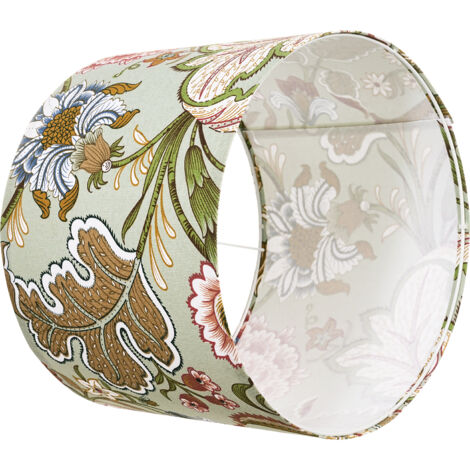 Mophorn Pantalla de lámpara cilíndrica 33 x 33 x 25 cm, fabricada con lino y PVC, estructura metálica resistente, ideal para lámparas de mesa,de pie y colgantes, diseño floral oscuro, fácil de montar.