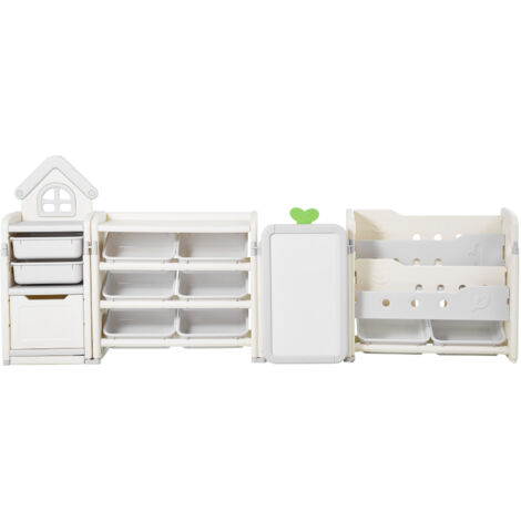 Mophorn Organizador de juguetes infantil con estantería de 4 niveles, incluye 10 compartimentos de plástico removibles y tablero para dibujar. Ideal para sala de estudio, dormitorio, área de juegos