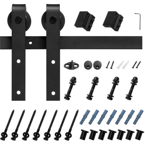 Mophorn Kit de Herrajes para Puerta Corrediza de Granero, Riel de 3 m para Puerta Única, Ancho Máximo de 152 cm,Espesor de 34,92-44,45 mm, Capacidad de 150 kg, Rodillo en Forma de J para Uso Doméstico (1/5)