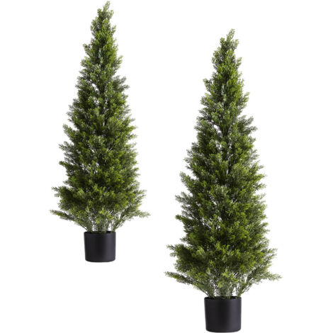 Mophorn Topiario Artificial de Cedro 300 x 1219 mm 2 Piezas, Planta de Pino Sintética con Hojas de Polietileno, Maceta de Árbol Verde para Embellecer Porches, Patios, Jardines, Balcones y Oficinas