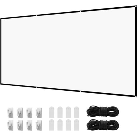 Mophorn Pantalla de proyección de 3048 mm, formato 16:9, compatible con 4K y 1080 HD, amplio ángulo de visión, incluye ganchos y cinta adhesiva de doble cara, ideal para cine en casa, oficina, blanco