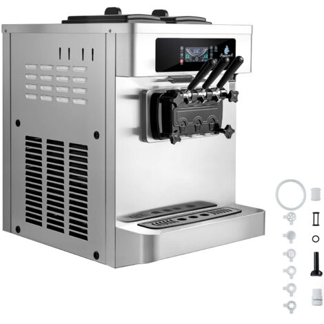 Mophorn Máquina comercial de helados 3 sabores 1800 W, capacidad de 20-28 L/h, equipo para helados con 2 tolvas de 6 L, diseño de sobremesa, función de preenfriamiento y alerta de mezcla baja