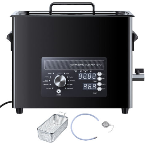 Mophorn Limpiador ultrasónico de 6 L, máquina de limpieza por ultrasonido con control de perilla, en acero inoxidable, incluye cesta y bola de limpieza para relojes, maquinillas de afeitar, negro
