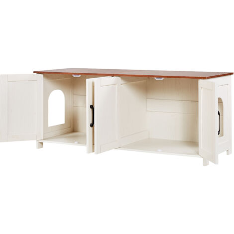 Mophorn Armario de madera para arenero de gatos, inodoro interior con 4 puertas,compatible con la mayoría de areneros, dimensiones de 120 x 45 x 50 cm, capacidad superior de 60 kg e inferior de 45 kg