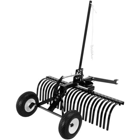 Mophorn Rastrillo para Tractor de 122 cm de Ancho, Herramienta de Césped con 24 Dientes de Acero, Ruedas y Ajuste de Altura y Ángulo, Compatible con UTV y ATV, Ideal para Limpiar Hojas