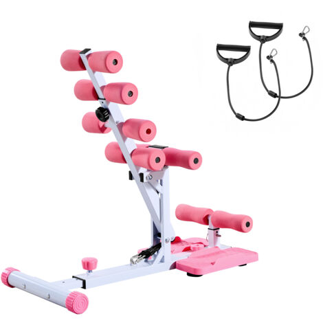 Mophorn Máquina ajustable para sentadillas profundas, equipada con 3 bandas de resistencia, ideal para entrenamiento de glúteos, diseño plegable en rosa y blanco, soporta 136 kg, 800 x 400 x 760 mm