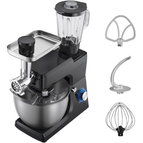 Mophorn Procesador de alimentos eléctrico multifuncional, 1500 W, recipiente de acero inoxidable de 7,8 L y bol para mezclar de 1,5 L, con 6 velocidades + función P, gancho para amasar