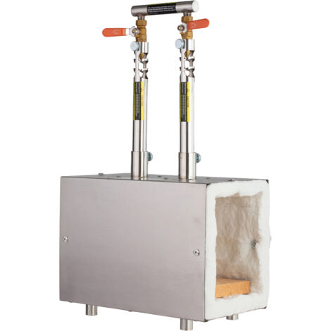 Mophorn Fragua portátil de gas propano con dos quemadores ajustables, alcanza hasta 1427 °C, diseño cuadrado en acero inoxidable, ideal para forja de metales, dimensiones de 300 x 180 x 525 mm