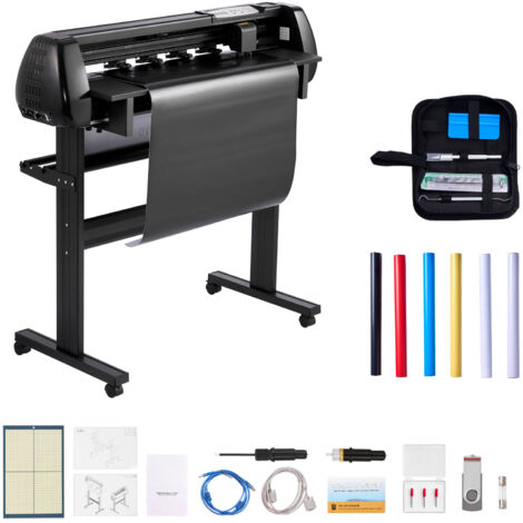 Mophorn Máquina de Corte de Vinilo con Ancho de Alimentación de hasta 87 cm, Cuchillas Dobles y Pantalla LED, Incluye Hojas Adhesivas, Películas de Transferencia y Software Signmaster, Color Negro