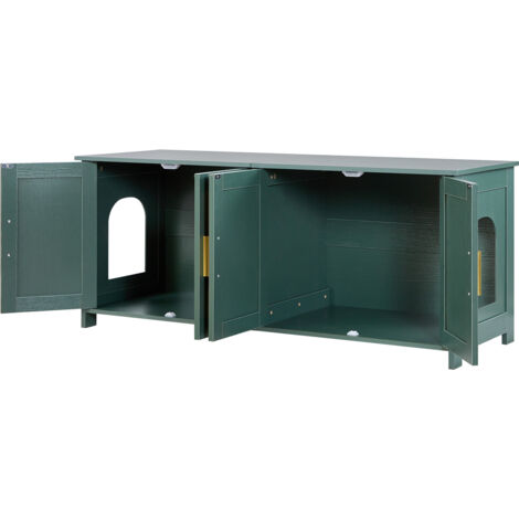 Mophorn Arenero para gatos, 1200 x 450 x 500 mm,caja de arena con 4 puertas de ratán y 2 entradas,mueble para interiores,compatible con la mayoría de areneros, capacidad de carga de 68 kg, color verde