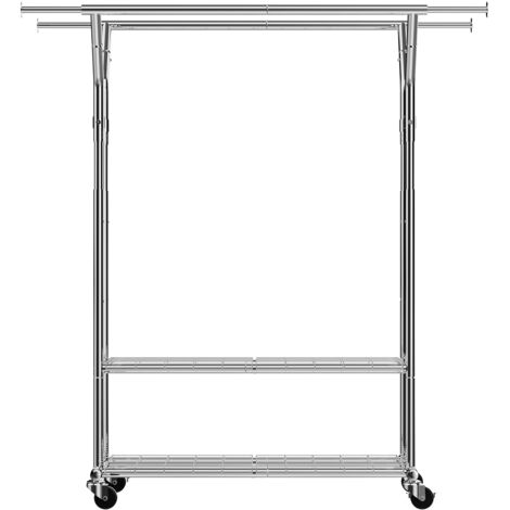Mophorn Perchero de ropa con 2 barras ajustables y 2 estantes, equipado con ruedas, capacidad de carga de 120 kg, fabricado en acero al carbono, ideal para dormitorio, lavandería y sala de estar