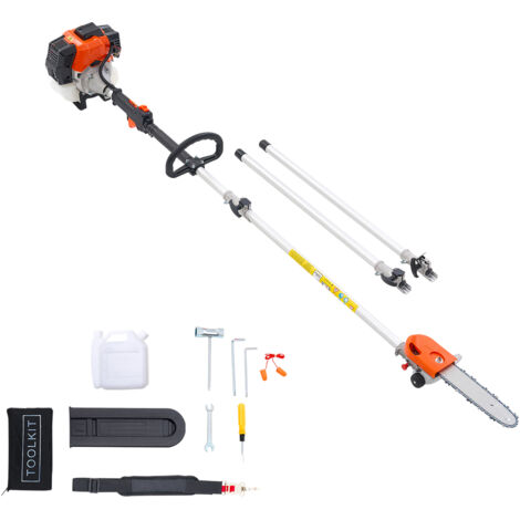 Mophorn Motosierra de pértiga a gasolina,herramienta inalámbrica de 43 cc y motor de 2 tiempos con barra de corte de 25,4 cm,cabezal ajustable y alcance extensible de 2,11 a 3,61m para poda de árboles