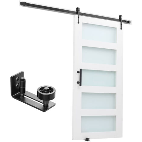 Mophorn Puerta corrediza de granero,panel de MDF y vidrio de 1067 x 2134mm con kit de herrajes,superficie de PVC resistente al agua y marco en H,ideal para sala de estar y baño con deslizamiento suave