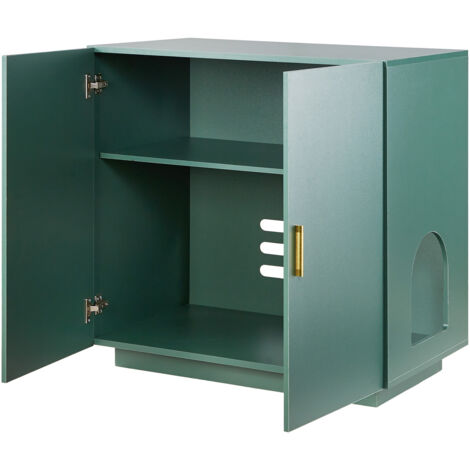 Mophorn Caja de arena para gatos oculta, mueble de madera de 80 cm con ventilación, diseño con doble puerta y mesa auxiliar, compatible con la mayoría de las bandejas de arena.