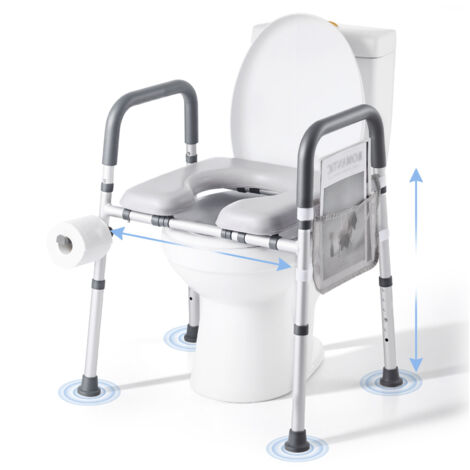 Mophorn Elevador de inodoro ajustable en altura y anchura (69-79 cm/52-62 cm), capacidad de carga de 181 kg y 4 patas, ideal para personas mayores, con movilidad reducida y mujeres embarazadas