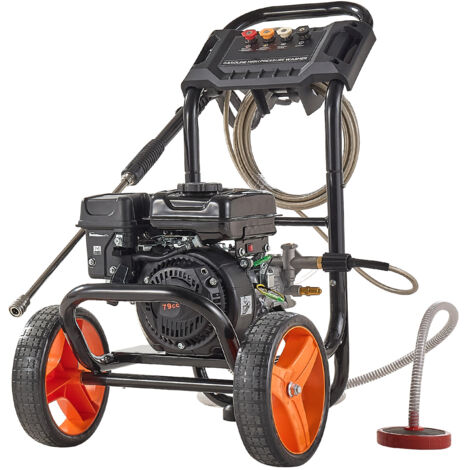 Mophorn Hidrolimpiadora de Alta Presión 2900 PSI 7 L/min, Lavadora de Gasolina Compacta con Bomba de Aluminio, Manguera de 7,9 m, 4 Boquillas y Ruedas para Limpiar Coches, Ventanas y Paredes