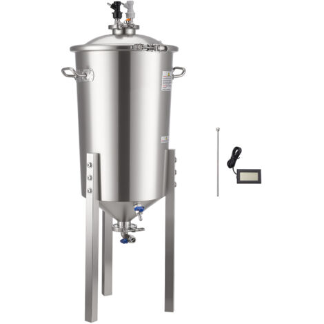 Mophorn Recipiente cónico de fermentación de acero inoxidable, capacidad de 30 L, ideal para la elaboración casera de cerveza y vino, diseñado con fondo cónico, tapa, asas y termómetro integrado (1/5)