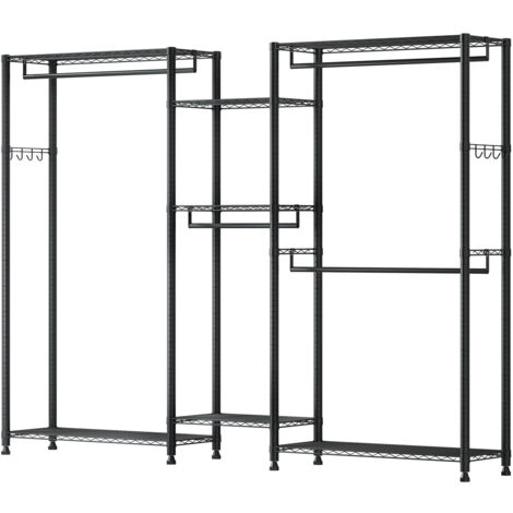 Mophorn Perchero Ajustable con 4 Barras, Capacidad de Carga de 385,5 kg, 7 Estantes y 8 Ganchos, Perfecto para Dormitorio, Tienda de Ropa, Guardarropa y Pasillo, Color Negro, 186,95 x 38 x 192 cm