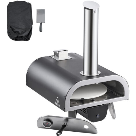 Mophorn Horno portátil para pizza al aire libre, con termómetro y rotación eléctrica, ideal para jardín o camping, incluye piedra para pizza, bolsa de transporte y pala, plata, 685 x 390 x 665 mm