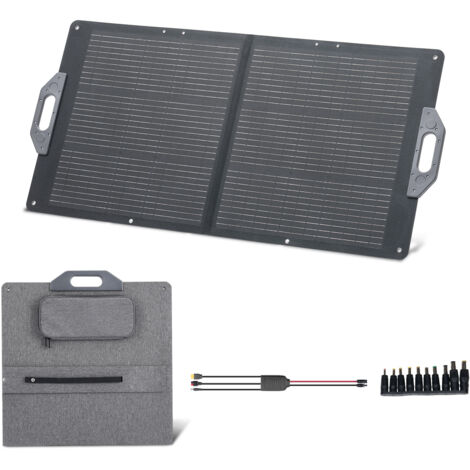 Mophorn Panel solar portátil plegable de 100W, diseñado con tecnología monocristalina, puertos USB, MC4 y DC para una carga eficiente. Ofrece un rendimiento del 24% y cuenta con protección IP65