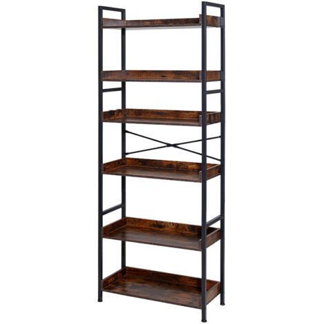 Mophorn Estantería independiente rectangular de 6 niveles, diseño estilo escalera vintage con estructura metálica,equipada con estantes abiertos, ideal para sala de estar, dormitorio, cocina u oficina (1/5)