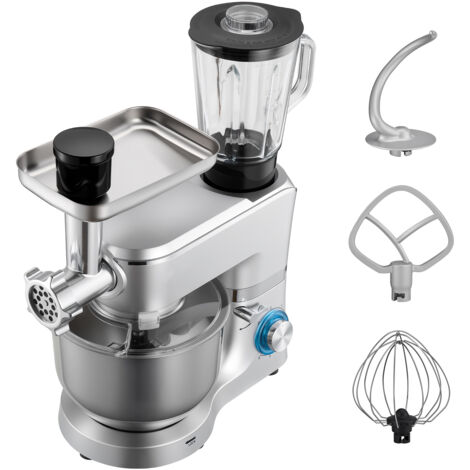 Mophorn Procesador de alimentos eléctrico multifuncional, 1500 W, recipiente de acero inoxidable de 6 L y bol para mezclar de 1,5 L, con 6 velocidades + P,batidor de varillas y accesorio plano