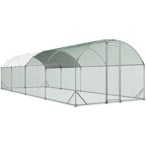 Mophorn Gallinero metálico de 2,7 x 7,6 x 2m con cubierta resistente al agua y estructura duradera,diseñado para aves de corral. Ideal para exteriores,cuenta con techo abovedado para mayor protección.