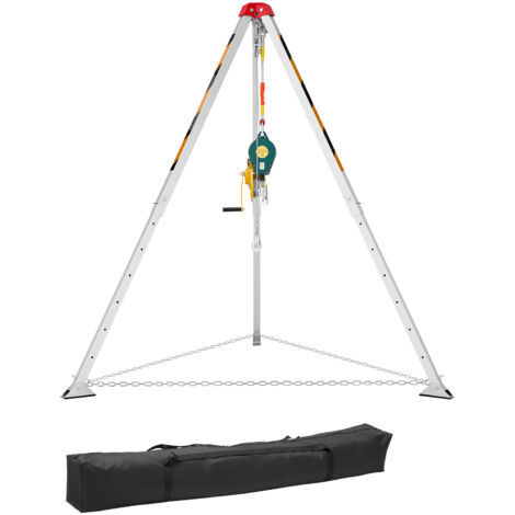 Mophorn Kit de Trípode de Rescate, con Cabrestante de 544 kg, Patas Regulables de 1,25 m, Cable de 30 m, Sistema de Protección Anticaídas de 10 m, Altura Ajustable de 1,34 a 2,15 m