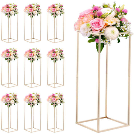 Mophorn Soporte floral dorado para bodas,estructura rectangular cúbica ideal para exhibir flores en eventos, celebraciones y decoración del hogar, 250 x 250 x 600 mm, paquete de 10 unidades