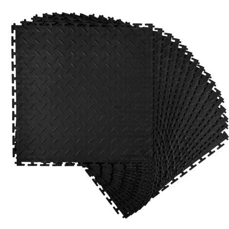 Mophorn Suelo de PVC para garaje, 513 x 513 x 5 mm, alfombrillas antideslizantes de PVC con diseño de placa diamantada, almacenes y cuartos de herramientas,negro, paquete de 16 unidades