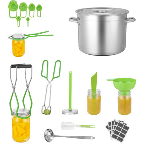 Mophorn Kit de inicio para enlatado al baño maría, incluye olla de acero inoxidable, rejilla,cucharón, embudo, pinzas, elevador de frascos,llave inglesa y taza medidora, dimensiones 410 x 410 x 325 mm