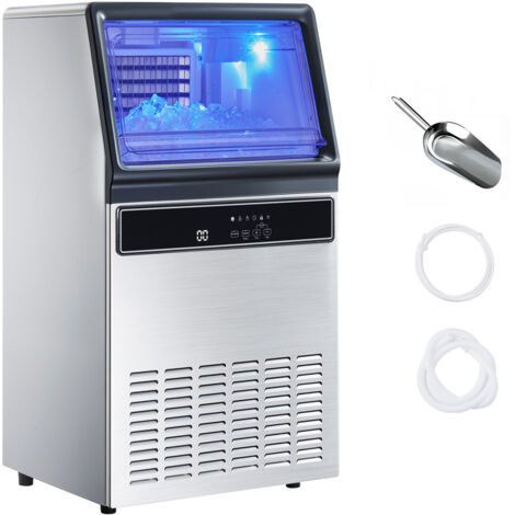 Mophorn Máquina para fabricar hielo con capacidad de 59 kg/24 h, almacenamiento de 15 kg, produce 45 cubitos por ciclo, fabricada en acero inoxidable, diseño independiente o para encimera