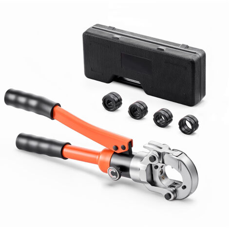 Mophorn Alicates hidráulicos para prensar tuberías, herramienta de compresión para tubos PEX y aluminio-plástico con 4 mordazas U16, U20, U25, U32 y estuche, ideales para trabajos de fontanería