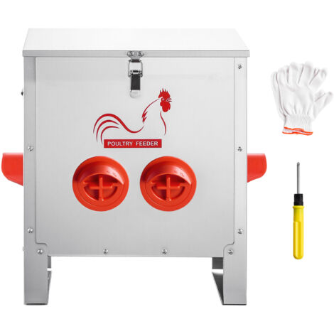 Mophorn Comedero automático para pollos, capacidad de 11 kg, 6 puertos de alimentación, diseño sin desperdicio, alimentación por gravedad, estructura metálica, dimensiones 425 x 275 x 430 mm