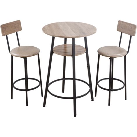 Mophorn Mesa de bar redonda con 2 taburetes, 60 x 60 x 91,5 cm, conjunto de mesa alta para comedor, estructura metálica resistente y duradera, diseño industrial moderno, ideal para cocina, salón, bar