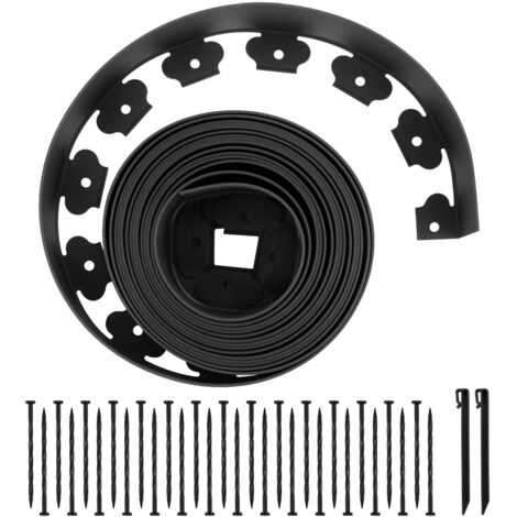 Mophorn Borde de Jardín de Plástico, 10 m x 10 cm, con 30 Clavos y 2 Estacas de Tierra, Ideal para Delimitar Parterres, Pavimentos y Caminos de Grava, Color Negro