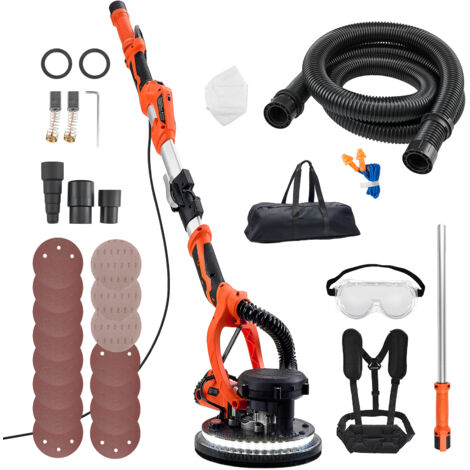 Mophorn Lijadora de Pared y Techo 1150W, Herramienta con 5 Velocidades 800-1700 RPM, Mango Extensible 1,4-1,8 m, Luz LED y Aspiradora Integradas, Incluye 15 Hojas de Lija para Superficies de Yeso