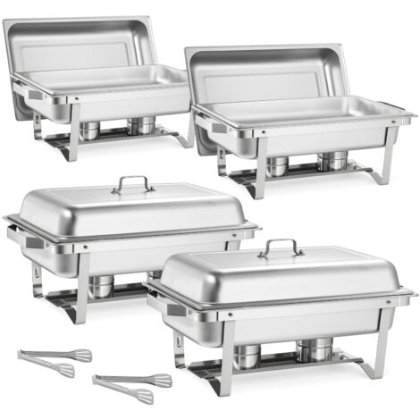 Mophorn Juego de Platos Rectangulares para Buffet 4 x 8,6 L, Calentador de Alimentos de Acero Inoxidable de Calidad Alimentaria, Ideal para Mantener la Comida Caliente en Bufés, Fiestas y Bodas