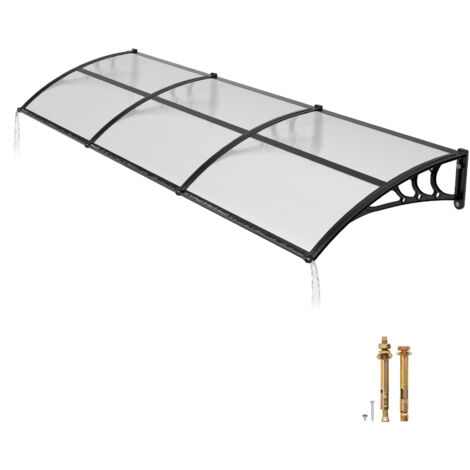 Mophorn Toldo para Puertas y Ventanas con Sistema de Drenaje 297,5 x 96,5 cm, Cubierta Protectora con Soporte de ABS, Resistente a la Lluvia, Toldo de Policarbonato para Entrada o Porche, Transparente