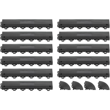 Mophorn Kit de bordes para baldosas entrelazadas, incluye 11 piezas y 4 esquinas, bordes de transición para azulejos de drenaje en suelos de garaje, polipropileno, ideales para terrazas, negro