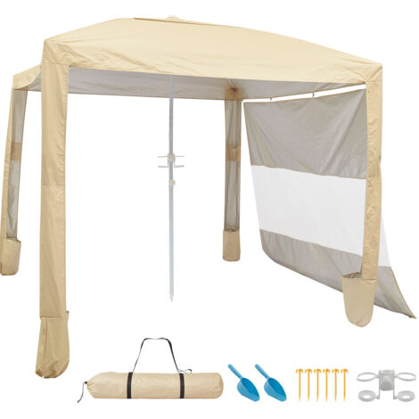 Mophorn Cabaña de Playa 2,4 x 2,4 m con Pared Lateral, Protección Solar UPF 50+, Toldo de Playa con Sacos de Arena, Sombrilla Portátil y Altura Ajustable para Uso Familiar y con Amigos, Color Caqui