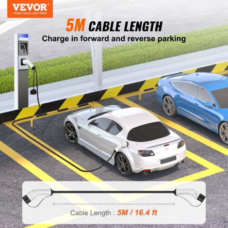 VEVOR Cable de Vehículo Electrico Tipo 2 a Tipo 2 Cable de Carga EV 32A 22kW Cable de 5m IP66 Impermeable con Bolsa de Transporte para IEC62196 Híbrido de Carga de Coches Electricos CE TUV Tres Fases