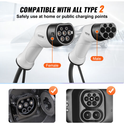 VEVOR Cable de Vehículo Electrico Tipo 2 a Tipo 2 Cable de Carga EV 32A 22kW Cable de 5m IP66 Impermeable con Bolsa de Transporte para IEC62196 Híbrido de Carga de Coches Electricos CE TUV Tres Fases