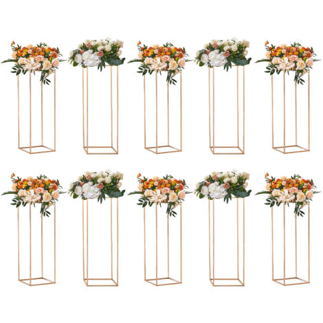 Mophorn 10 unidades de soportes para flores de boda elegantes de 31,5 pulgadas/80 cm, columna de florero de metal y laminado acrílico, estante de exhibición de centro de mesa geométrico dorado para ev (1/5)